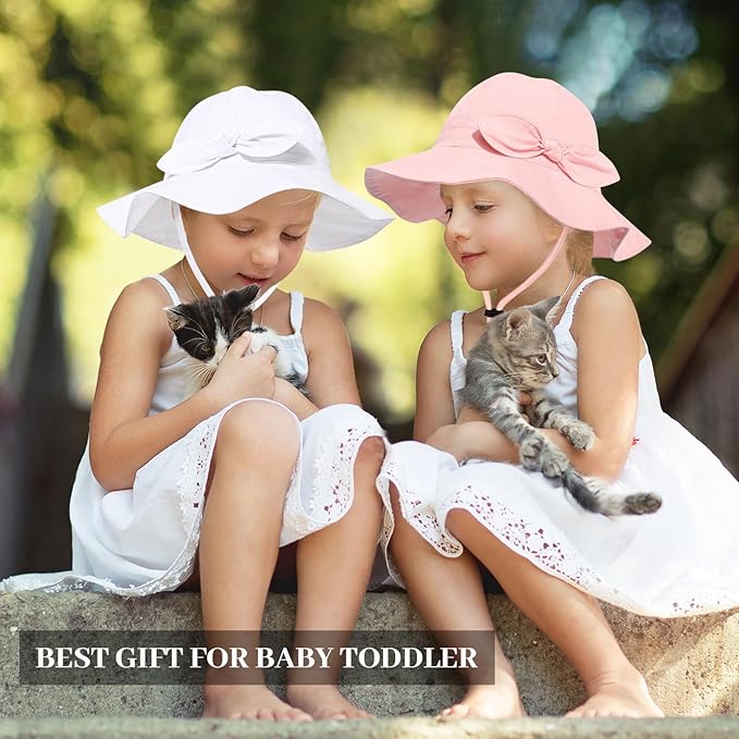 Baby Girl Sun Hat with UPF 50+ Outdoor Adjustable Beach Hat with Wide Brim Bucket Hats
