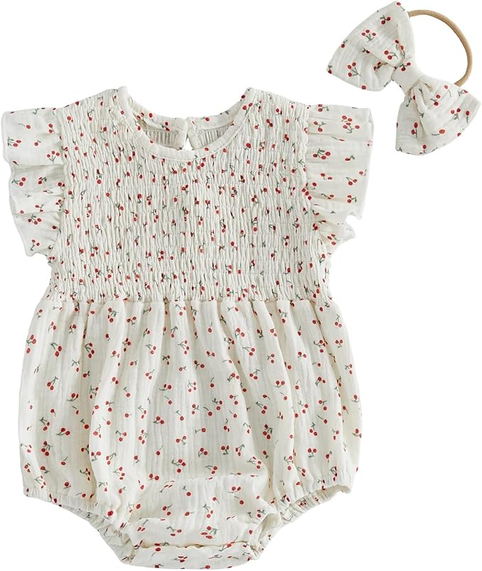 Kavousa Newborn Baby Girl Clothes Summer Bubble Romper Headband Outfit by KAVOUSA
