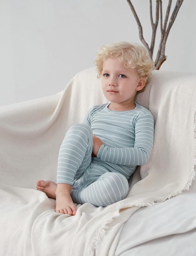 AVAUMA Stripe Pattern Baby Boys Girls Pajama Set Kids Toddler Snug fit Ribbed - Image 4