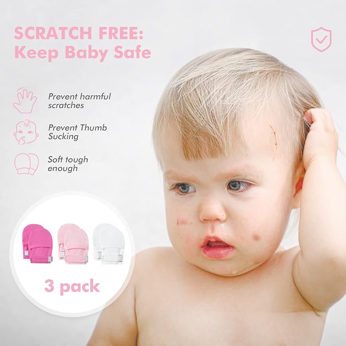 Baby Newborn No Scratch Mittens Stay On, 100% Cotton Adjustable 0-12M | Soft - Image 2