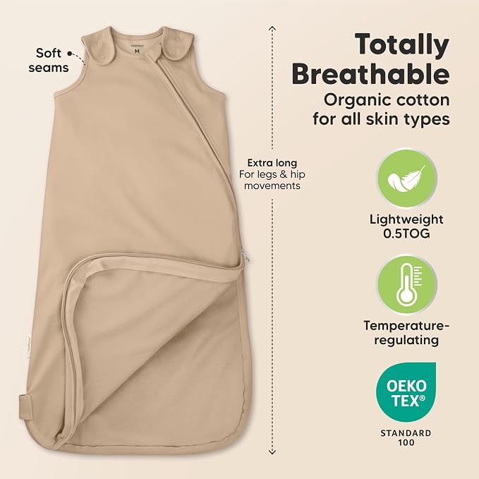 KeaBabies 2-Pack Organic Baby Sleep Sacks, 100% Cotton 0.5TOG - Image 3