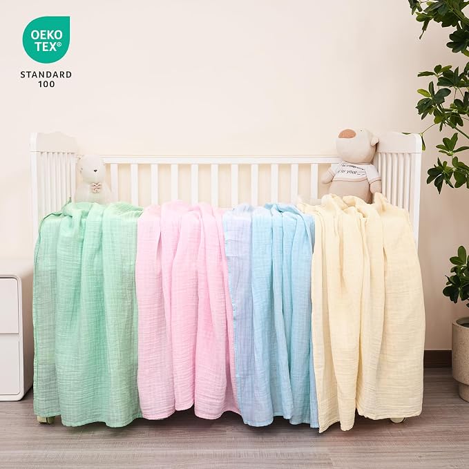 david's kids 4 Pack Baby Muslin Swaddle Blankets 47" x 47", 100% Cotton - Image 3