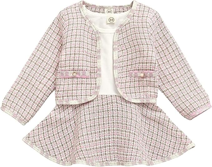 Toddler Kids Baby Girls Plaid Skirt Set Cardigan Jacket Coat + Tutu Dress Set by BOIZONTY