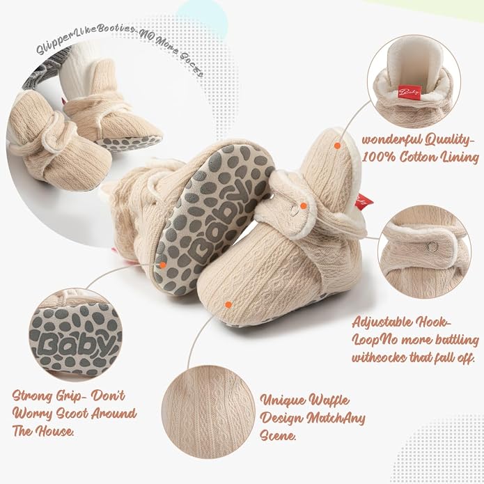 Infant Baby Boys Girls Cozy Fleece Booties Stay on Slippers Non Slip Soft - Image 5