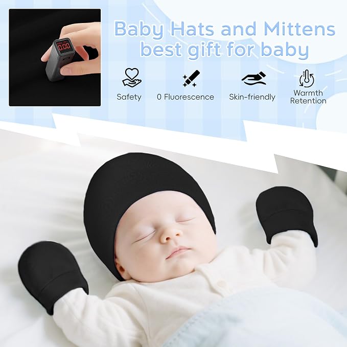 Zando Anti-Scratch Baby Hats Mittens Warm Newborn Infant Boys Girls 0-6M | - Image 2