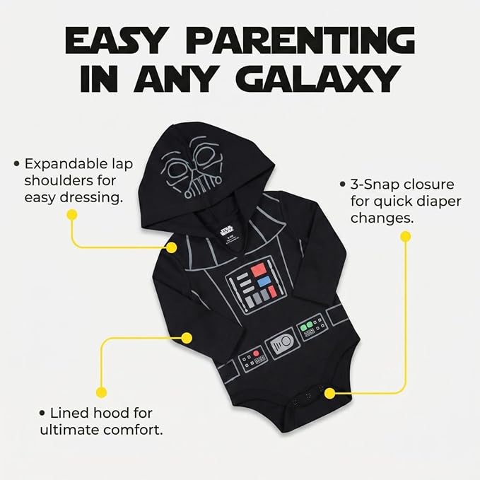 STAR WARS Baby 3 Pack Hooded Cosplay Bodysuits Newborn to Infant Sizes - Image 3