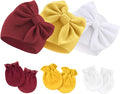 Newborn Baby Hats and Mittens Set Infant Bow Beanie Cap Toddler Gloves Newborn by AQOKKA