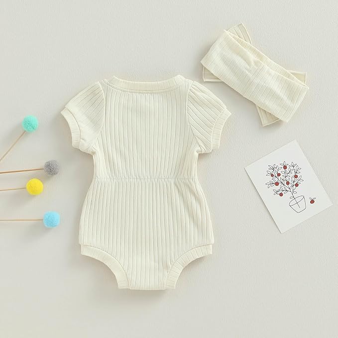 FOCUSNORM Baby Girl Summer Clothes Ribbed Short Sleeve Romper Solid Color - Image 4