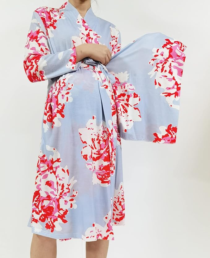 SUFEINI Maternity Robe and Matching Baby Swaddle Blanket Set, Mommy Robe - Image 4