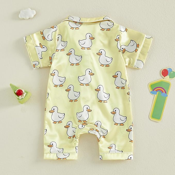 Kuriozud Baby Girl Boy Romper Pajamas Onesie Short Sleeve Button Down Pjs - Image 6