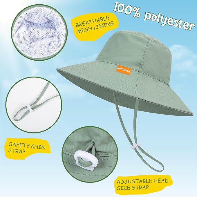 Baby Sun Hat Kids Summer Sun Protection Toddler Bucket Hat Wide Brim Adjustable - Image 3
