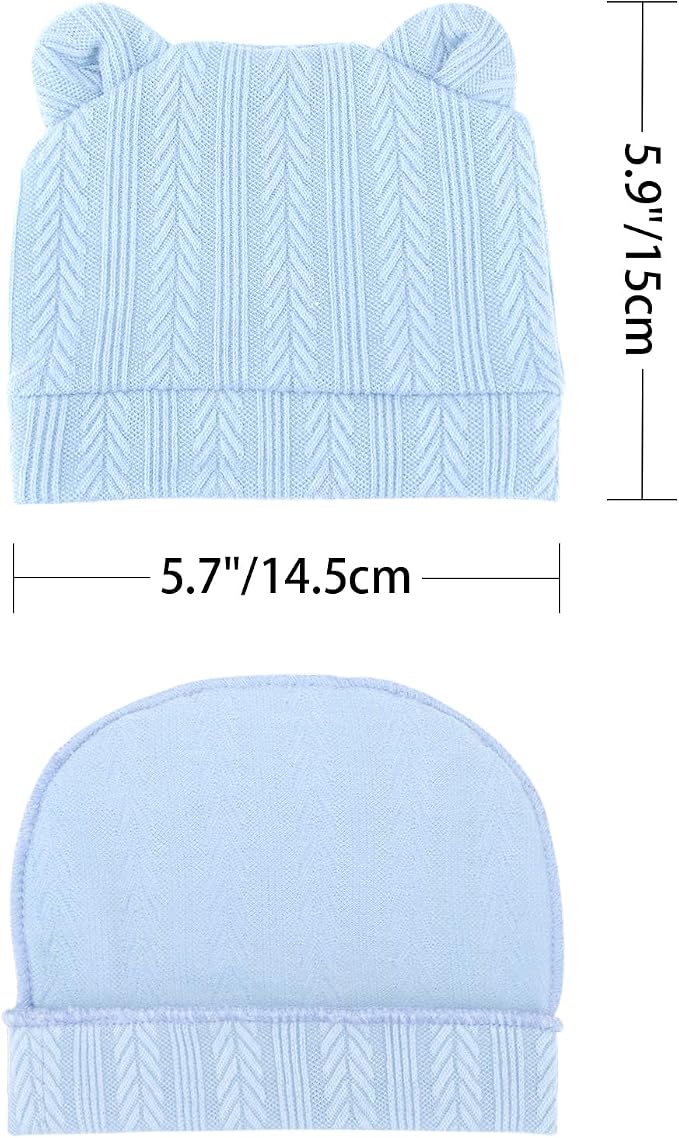 BQUBO Newborn Baby Hats Bear Ears and Mittens Sets Preemie Caps Baby Boy Girl - Image 5
