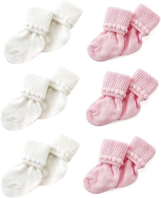 Nurses Choice 6 Pairs Stay-On Baby Socks, Soft Bubble Cuff Cotton Booties 0–3 by NursesChoice