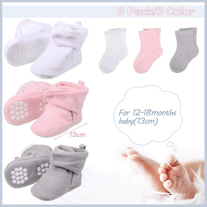 SATINIOR 3 Pairs Unisex Cozy Fleece Baby Booties - Image 2