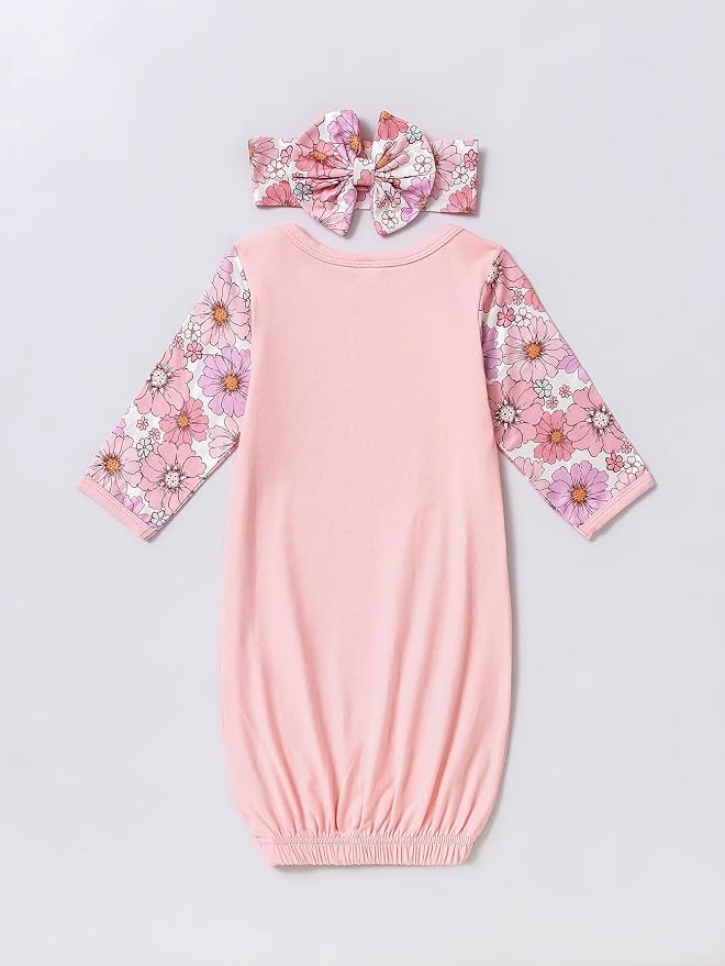 AMAWMW Newborn Baby Girl Little Sister Sleeper Gown Stripe Long Sleeve - Image 6