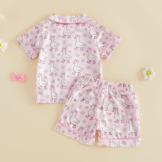 Kuriozud Toddler Baby Girl Pajamas Set Summer Floral Short Sleeve Button Down - Image 7