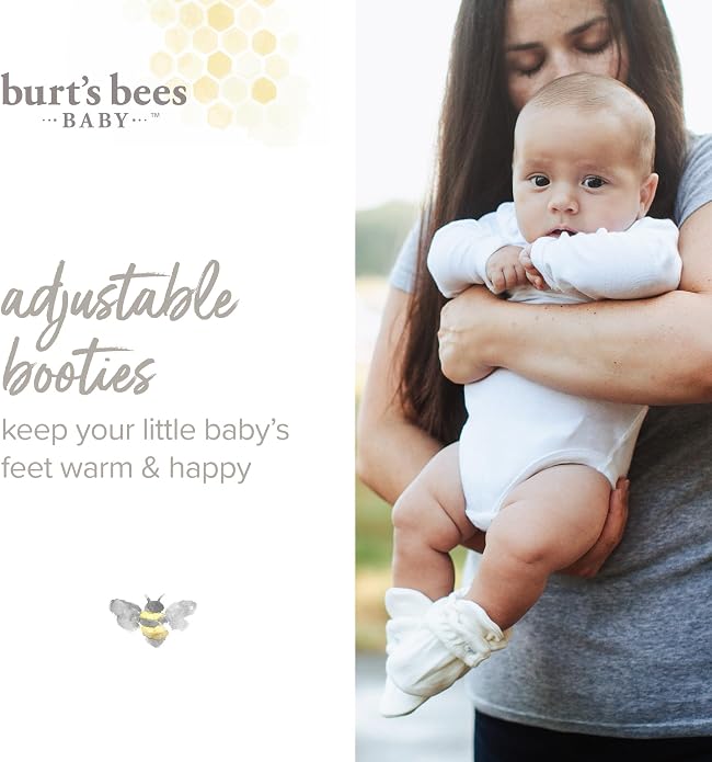 Burt's Bees Baby Unisex 100% Organic Cotton, Adjustable Booties | Easy-on and - Image 2