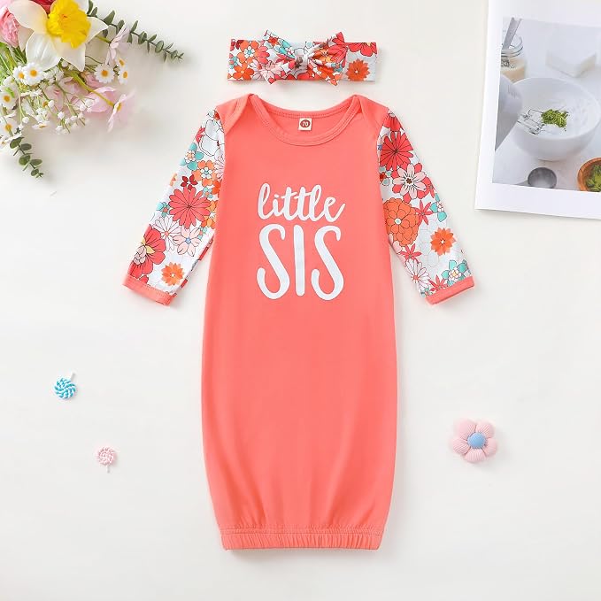 AMAWMW Newborn Baby Girl Little Sister Sleeper Gown Stripe Long Sleeve - Image 5