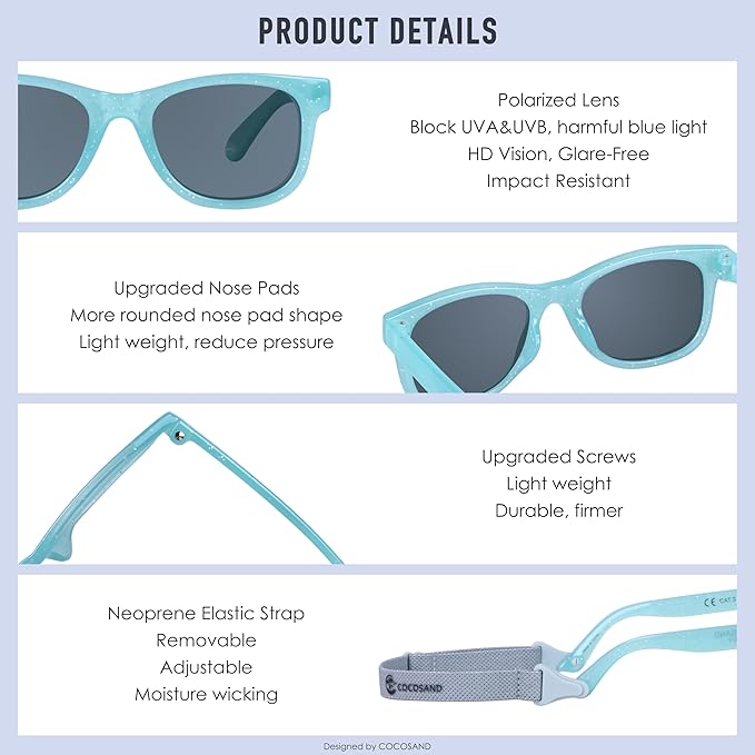 COCOSAND Flexible Baby Sunglasses with Strap Polarized UV Protection for Toddler Infant Newborn Boy Girl Age 0-24 Months