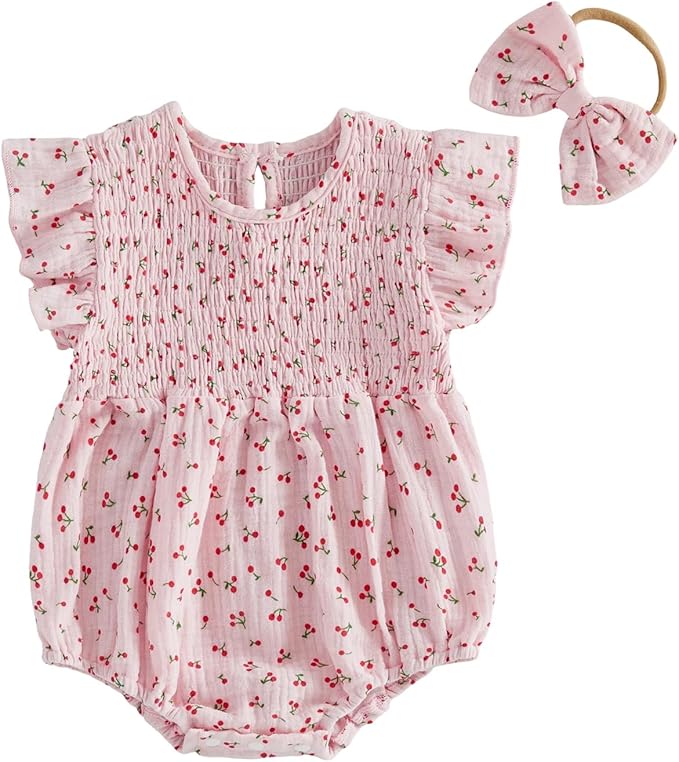 Kavousa Newborn Baby Girl Clothes Summer Bubble Romper Headband Outfit by KAVOUSA