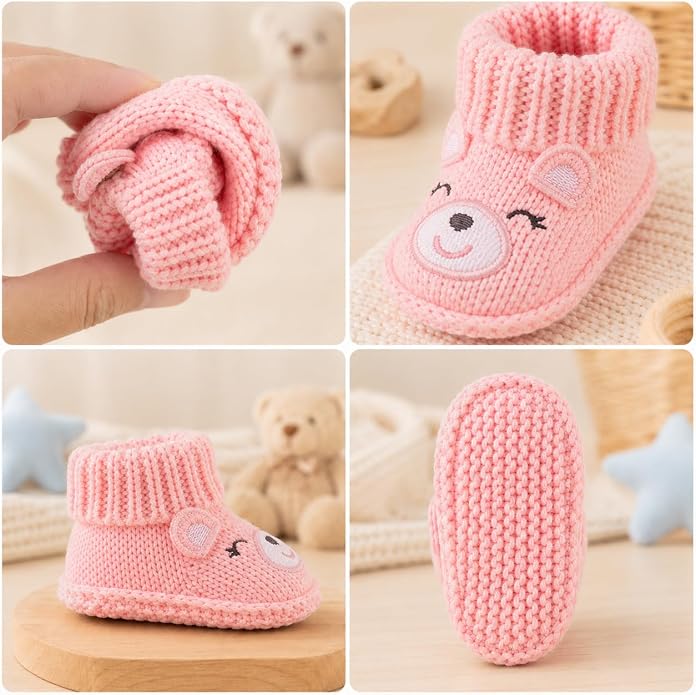 2 Pairs Baby Booties Newborn First Walkers Cozy Shoes Warm Knit Soft Booties - Image 4