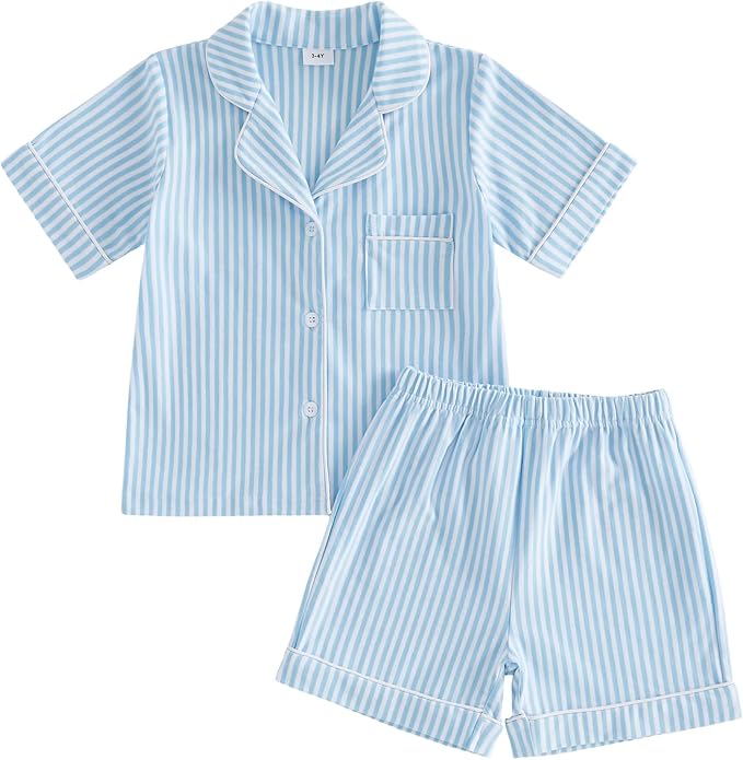FULA-bao Toddler Baby Boy Girl Cotton Pajamas Set Striped Short Sleeve Button by FULA-bao