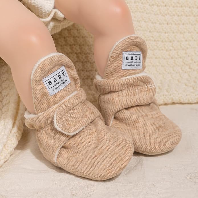 Babelvit Newborn Baby Boy Girl Soft Fleece Booties Stay On Infant Slippers - Image 2
