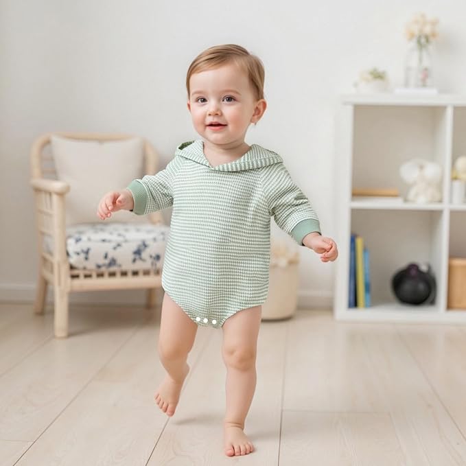Baby Girl Boy Hooded Sweatshirt Long Sleeve Solid Color Romper Infant Baby Fall - Image 2