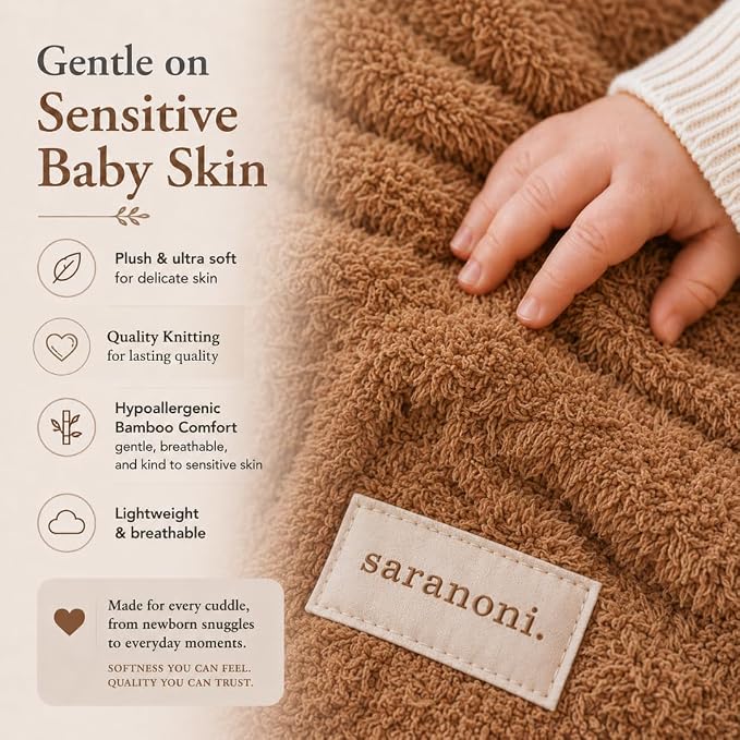 Saranoni Bamboni Baby Blanket Breathable Bamboo Soft Security Taupe Mini | - Image 2