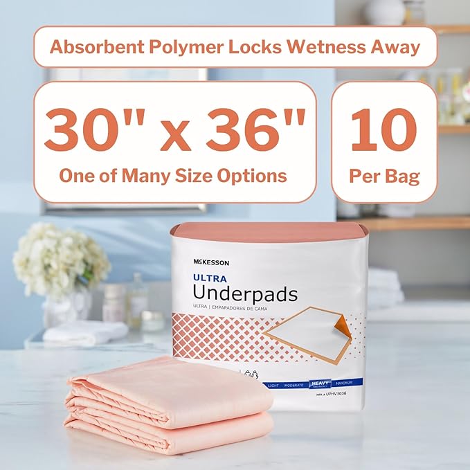 McKesson Underpads Disposable Bed Pads 30" x 36" [200 Count], Heavy Absorbency, Ultra Incontinence Chux Pads for Adults, Elderly, and Baby, Pee Pads