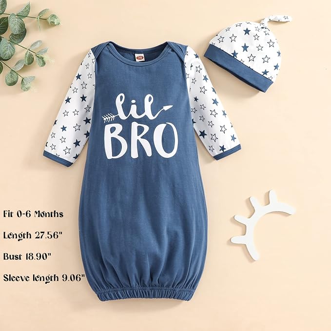 AMAWMW Newborn Baby Girl Little Sister Sleeper Gown Stripe Long Sleeve - Image 5