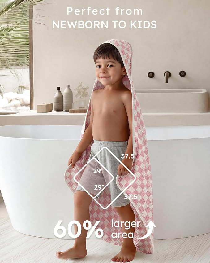 Yoofoss Hooded Baby Bath Towels 2 Pack 100% Muslin Organic Cotton - Image 3