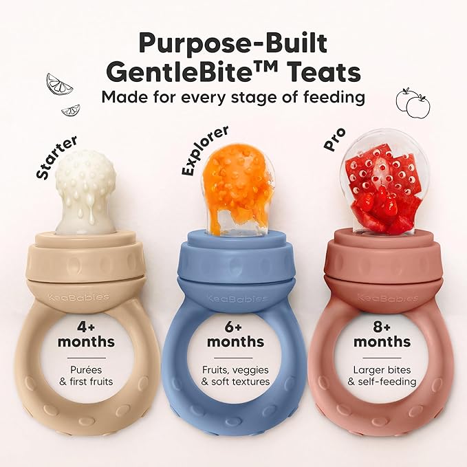 KeaBabies Baby Fruit Feeder 2pk - Silicone Baby Food Feeder for Babies 6-12 Months, Breast Milk Popsicle for Teething, Weaning, Freeze Frozen Solid Food, BPA-Free Infant Feeding Essential (Maritime)