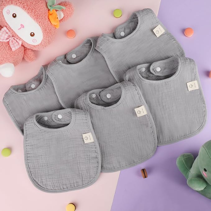 Accmor 6 Pack Muslin Baby Bibs for Boys Girls, Soft Cotton Baby Drool Bibs - Image 7