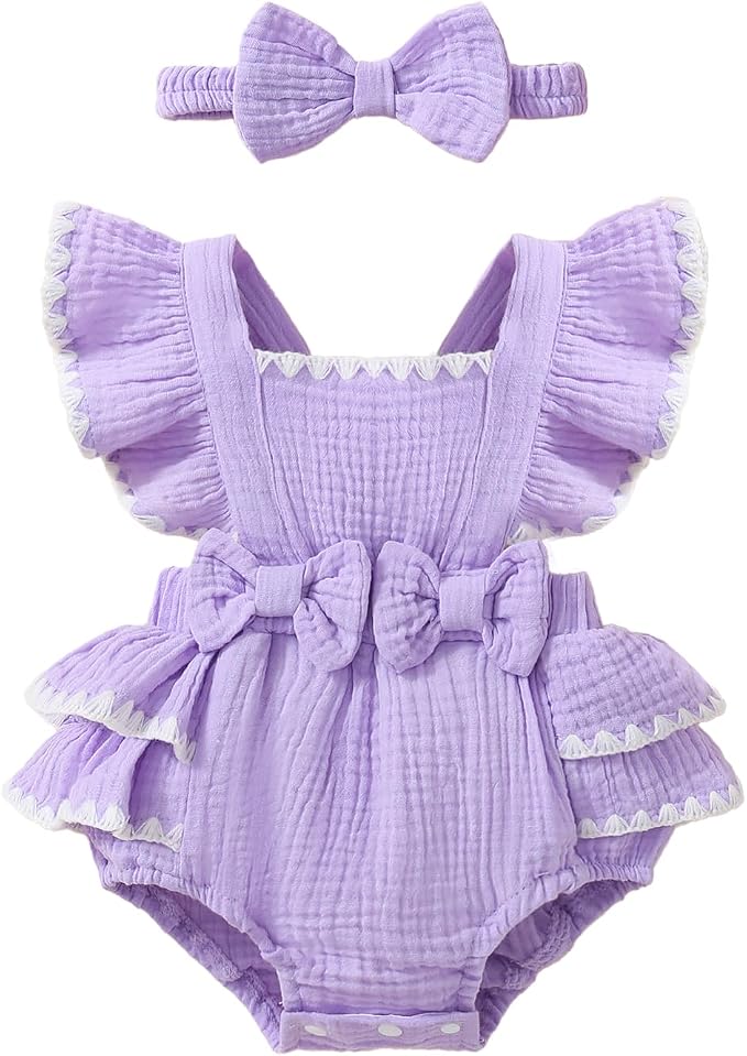 Baby Girl Summer Clothes Infant Girls Romper Dress | Ruffle Sleeve, Cotton Linen by Megeoly