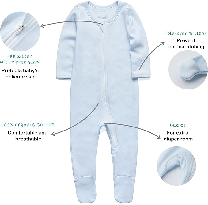 O2 BABY Baby Boys Girls Organic Cotton Zip-Front Sleeper Pajamas, Footed Sleep 'n Play