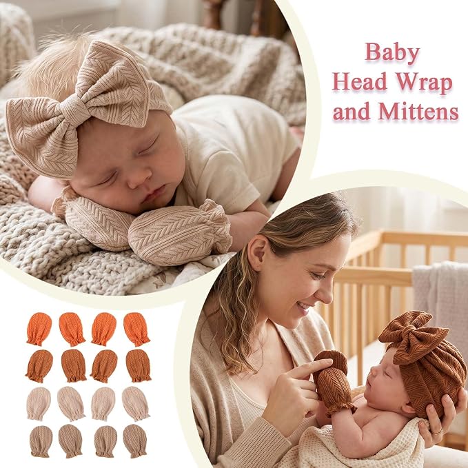 Newborn Baby Girl Hats Mittens Set Cotton - Image 2