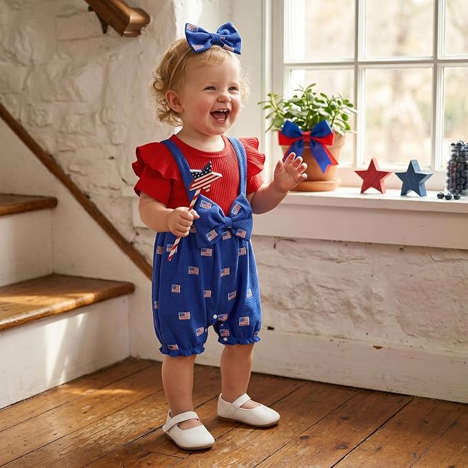 YINGISFITM Newborn Baby Girl Summer Clothes Short Sleeve Bubble Romper Bow - Image 2