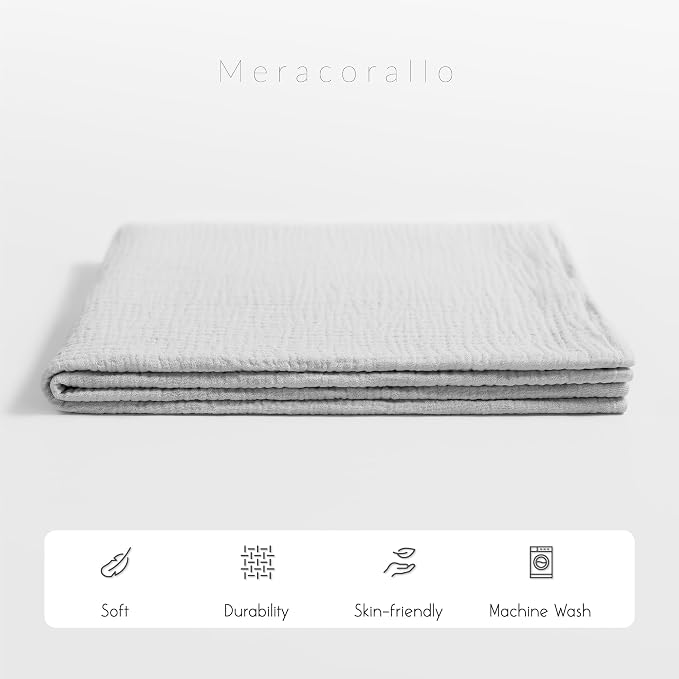 Meracorallo Muslin Swaddle Blanket, 100% Cotton, Light Gray | Soft Breathable - Image 4