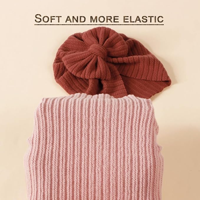 Baby Girls Hair Bow Turban Hat 6PCS Set, Top Bowknot Head Wrap Beanie India Caps - Image 3
