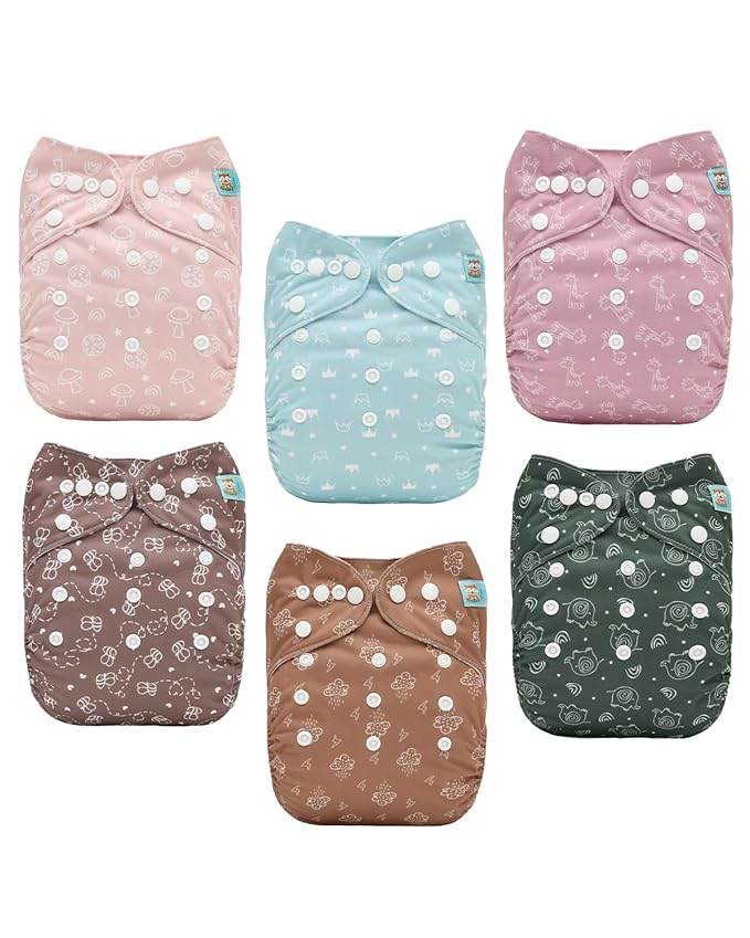 ALVABABY Baby Cloth Diapers 6 Pack with 12 Inserts Cloth Diaper Covers Adjustable Washable Reusable for Baby Girls and Boys 6DM129A