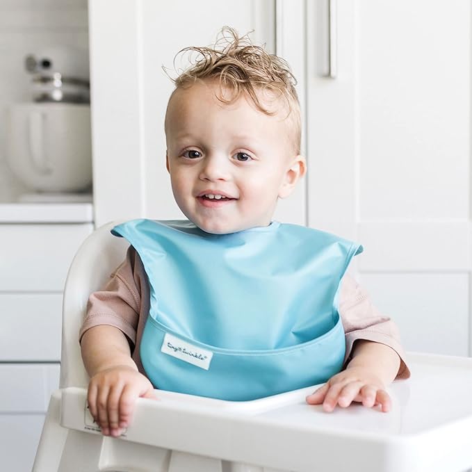 Tiny Twinkle Mess Proof Baby Bibs for Eating – Waterproof, Wipeable Toddler Bibs with Pocket – Baby Food Bibs for Girls & Boys(5 Pack, Boy Spring)