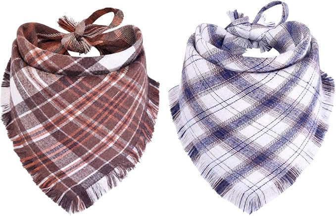 Fall Dog Bandana Autumn Thanksgiving Plaid Reversible Triangle Bibs Scarf by KZHAREEN