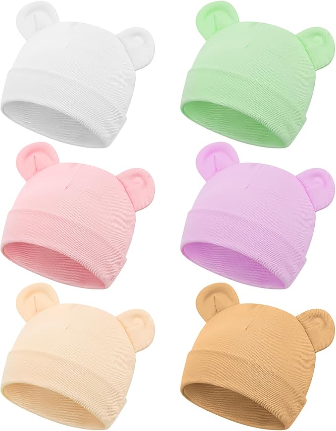 Toulite 6 Pcs Preemie Hats Cotton Preemie Beanies Baby Caps Cute Beanie Bear by Toulite