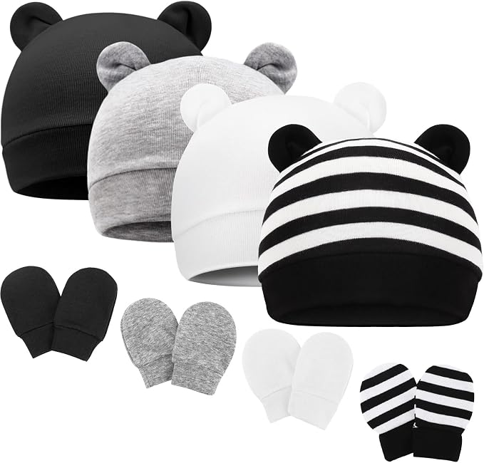 BQUBO Newborn Baby Bear Ears Hats and Mittens Sets Preemie Cotton Caps Baby Boy by DRESHOW