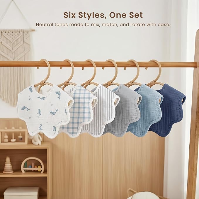 Konssy 6-Pack Muslin Baby Bandana Bibs, Drool Bibs - Image 7