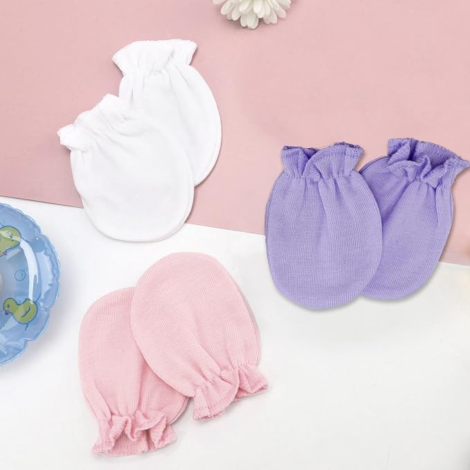 AQOKKA Newborn Baby Mittens No Scratch Cotton Elastic Wrist Gloves Infant - Image 4