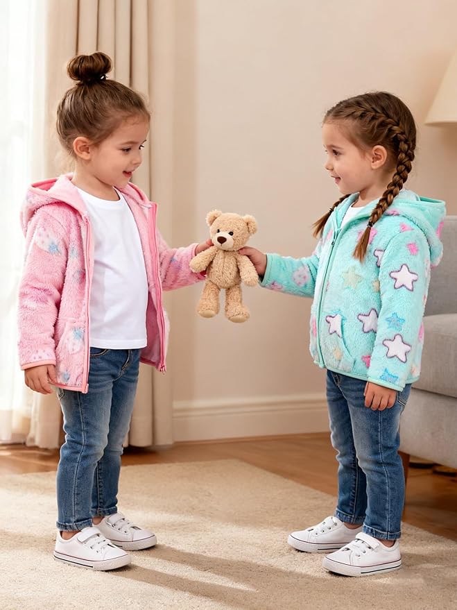 Toddler Baby Girl Fleece Jackets Fall Clothes Hooded Zip Fuzzy Coats - Image 4