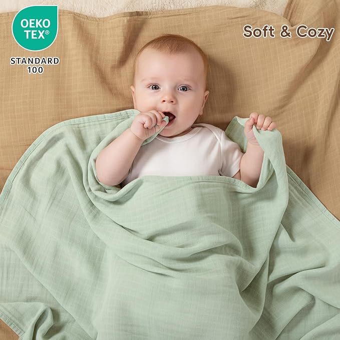 david's kids 4 Pack Baby Muslin Swaddle Blankets 47" x 47", 100% Cotton Swaddle - Image 2
