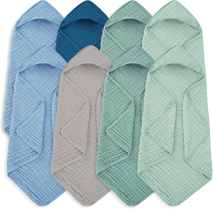 Muslin Hooded Baby Towels 100% Cotton ，Super Soft Muslin Baby Bath Towel - 32 x 32 Inches, Suitable for Newborn and Young Children up to 3 Years Old. (Beige & Green)